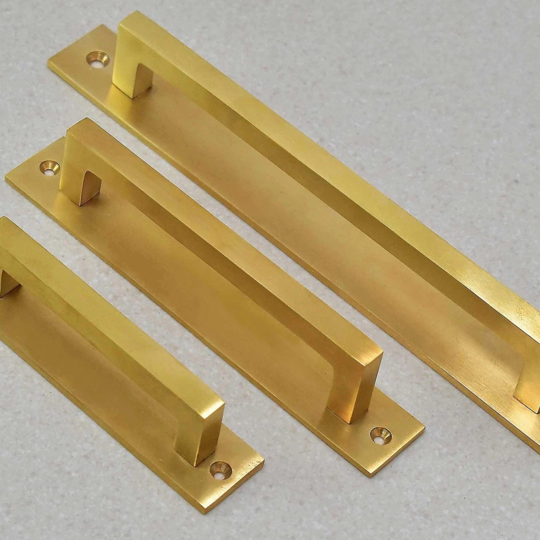 Unlacquered Brass Brushed Rectangle Drawer Pulls with Backplate - Stylentdecor