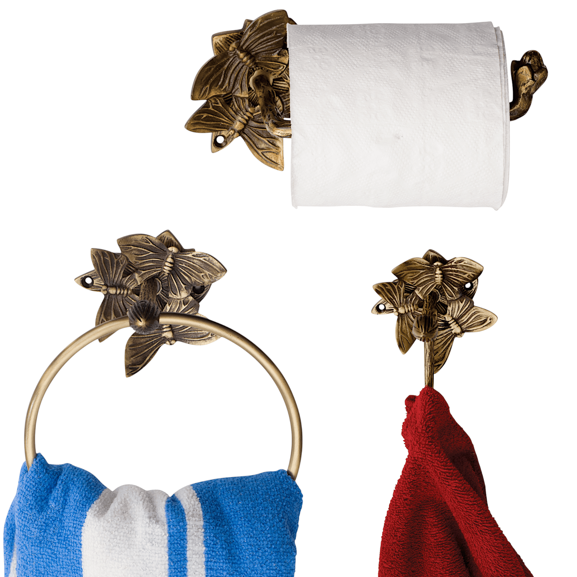 Brass Butterfly Bathroom Set - Antique Brass - Stylentdecor