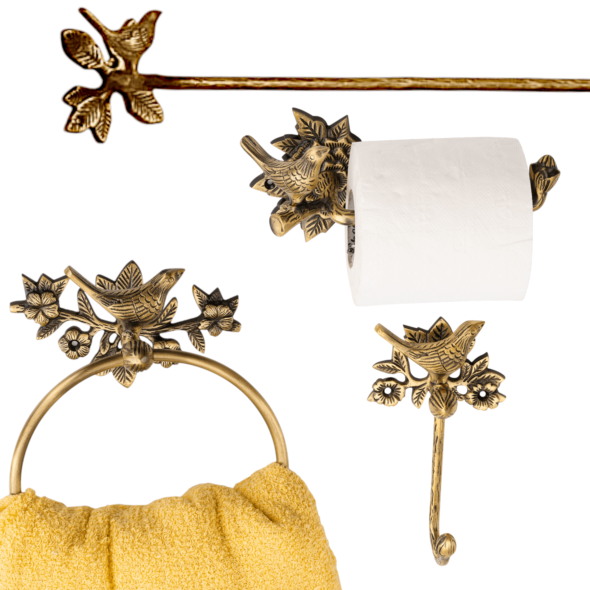 Brass Bird Bathroom Set - Antique Brass - Stylentdecor