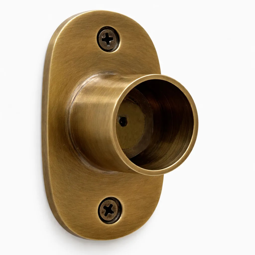 Brass door handle on a white background