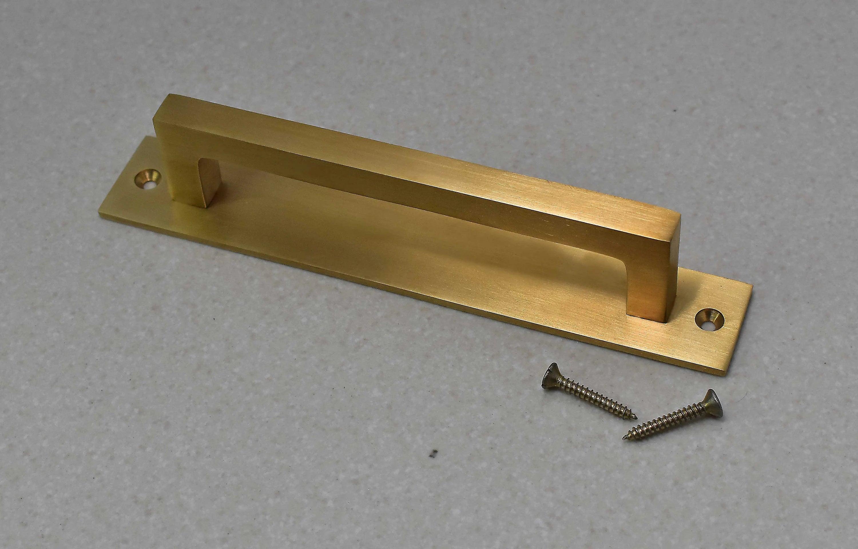 Unlacquered Brass Brushed Rectangle Drawer Pulls with Backplate - Stylentdecor