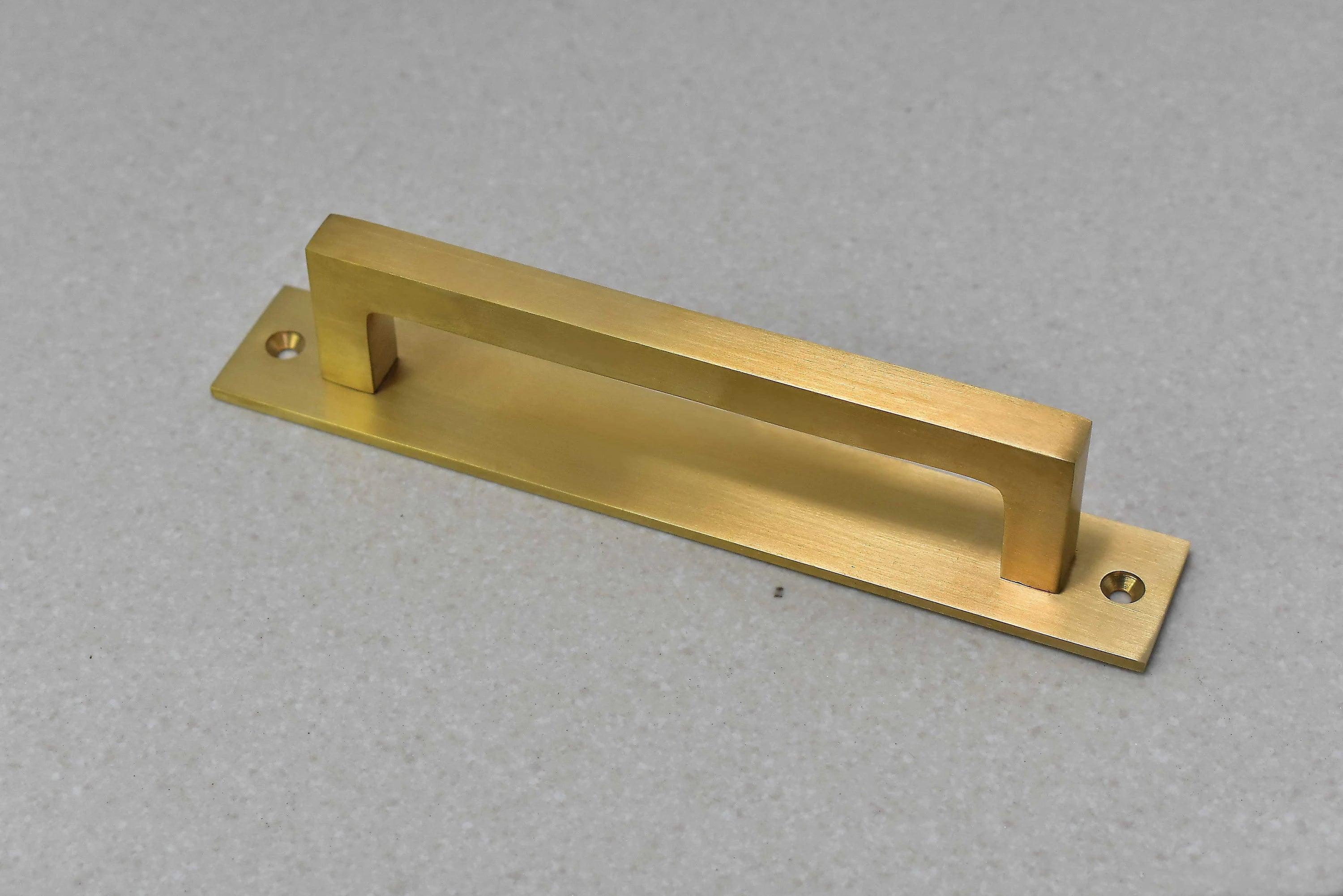 Unlacquered Brass Brushed Rectangle Drawer Pulls with Backplate - Stylentdecor