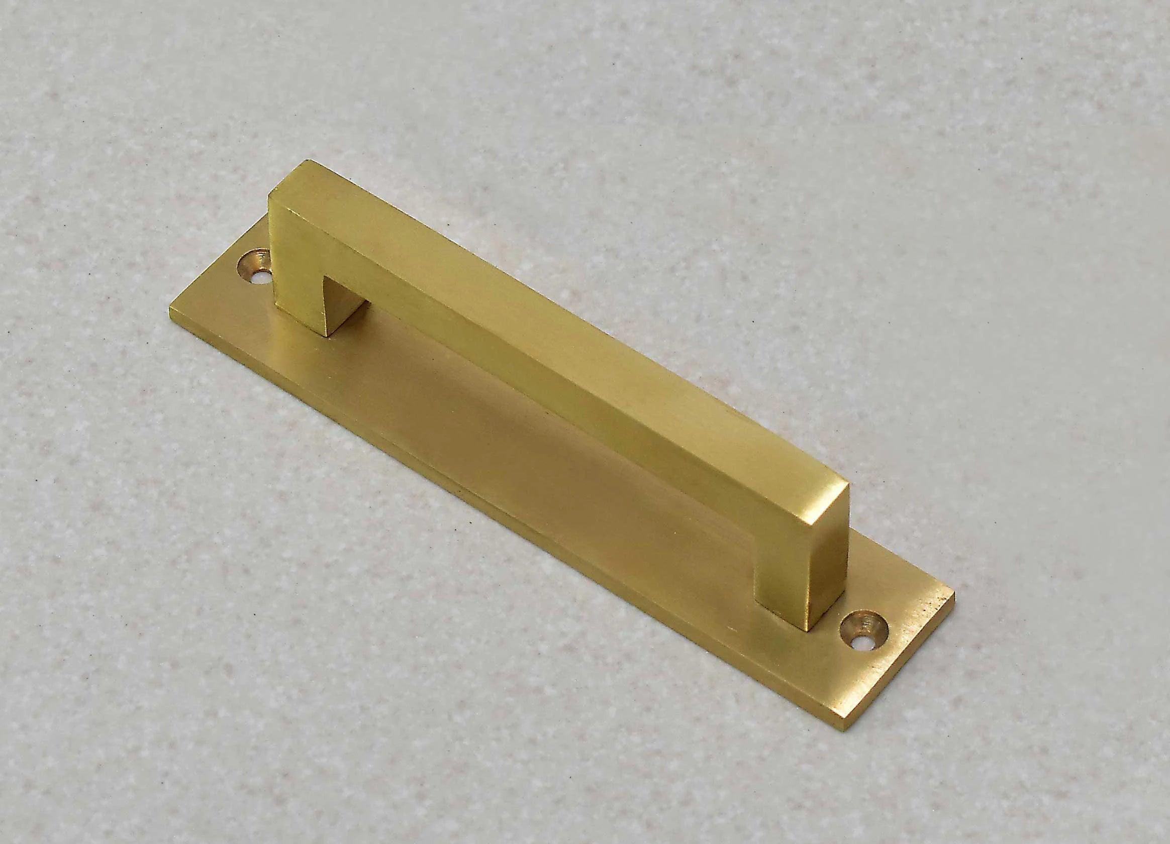 Unlacquered Brass Brushed Rectangle Drawer Pulls with Backplate - Stylentdecor
