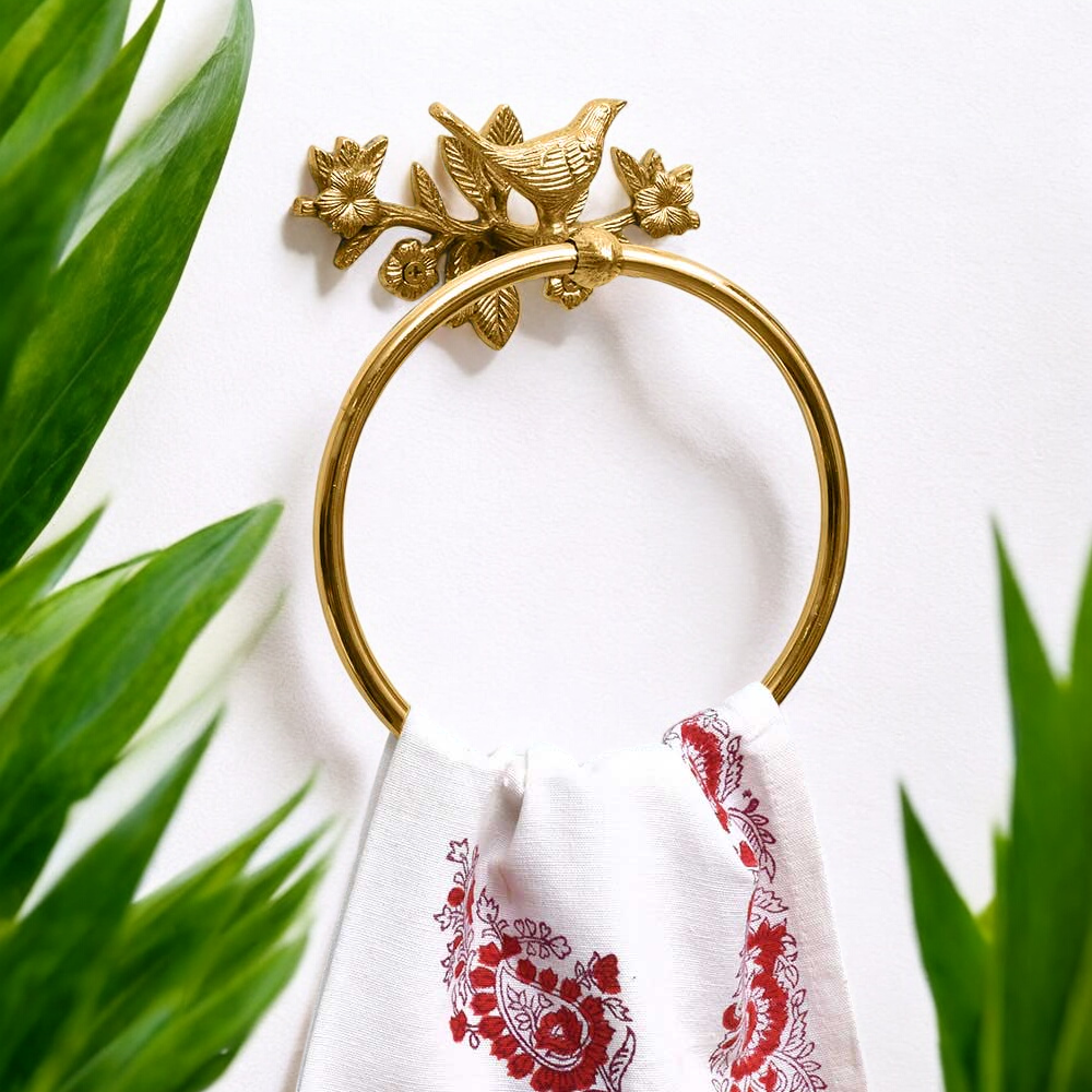 Brass Polished Bird Towel Ring