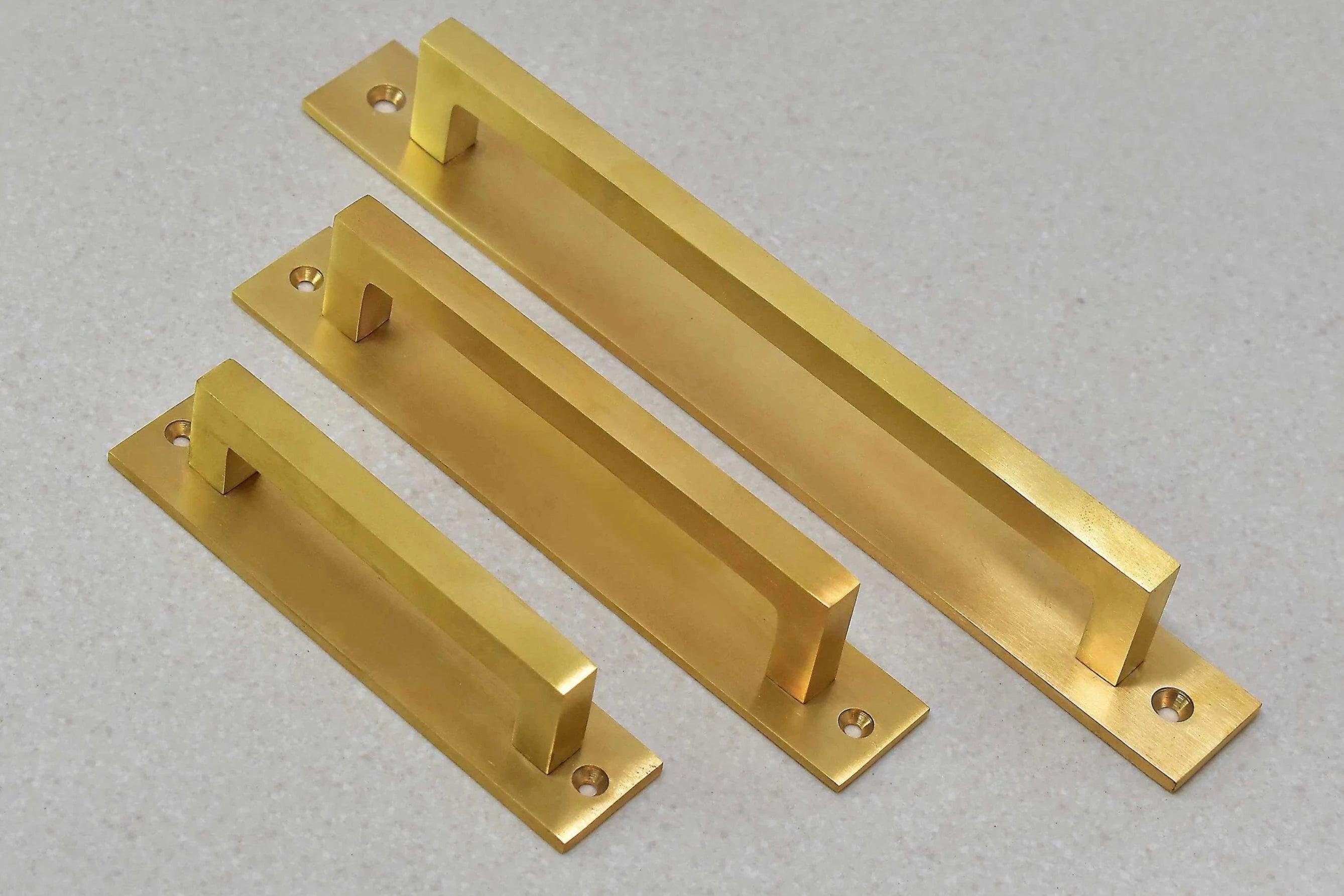 Unlacquered Brass Brushed Rectangle Drawer Pulls with Backplate - Stylentdecor