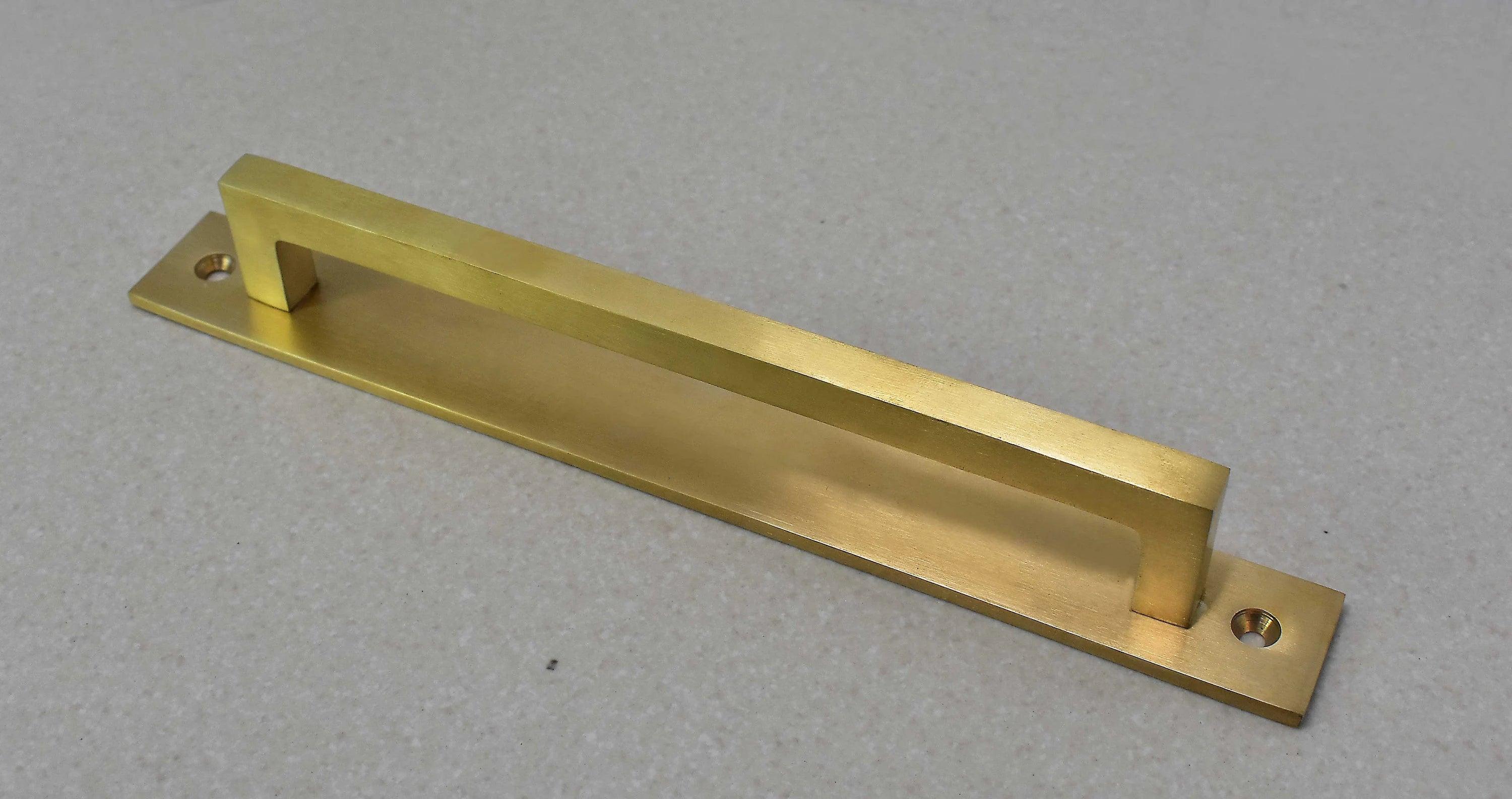 Unlacquered Brass Brushed Rectangle Drawer Pulls with Backplate - Stylentdecor