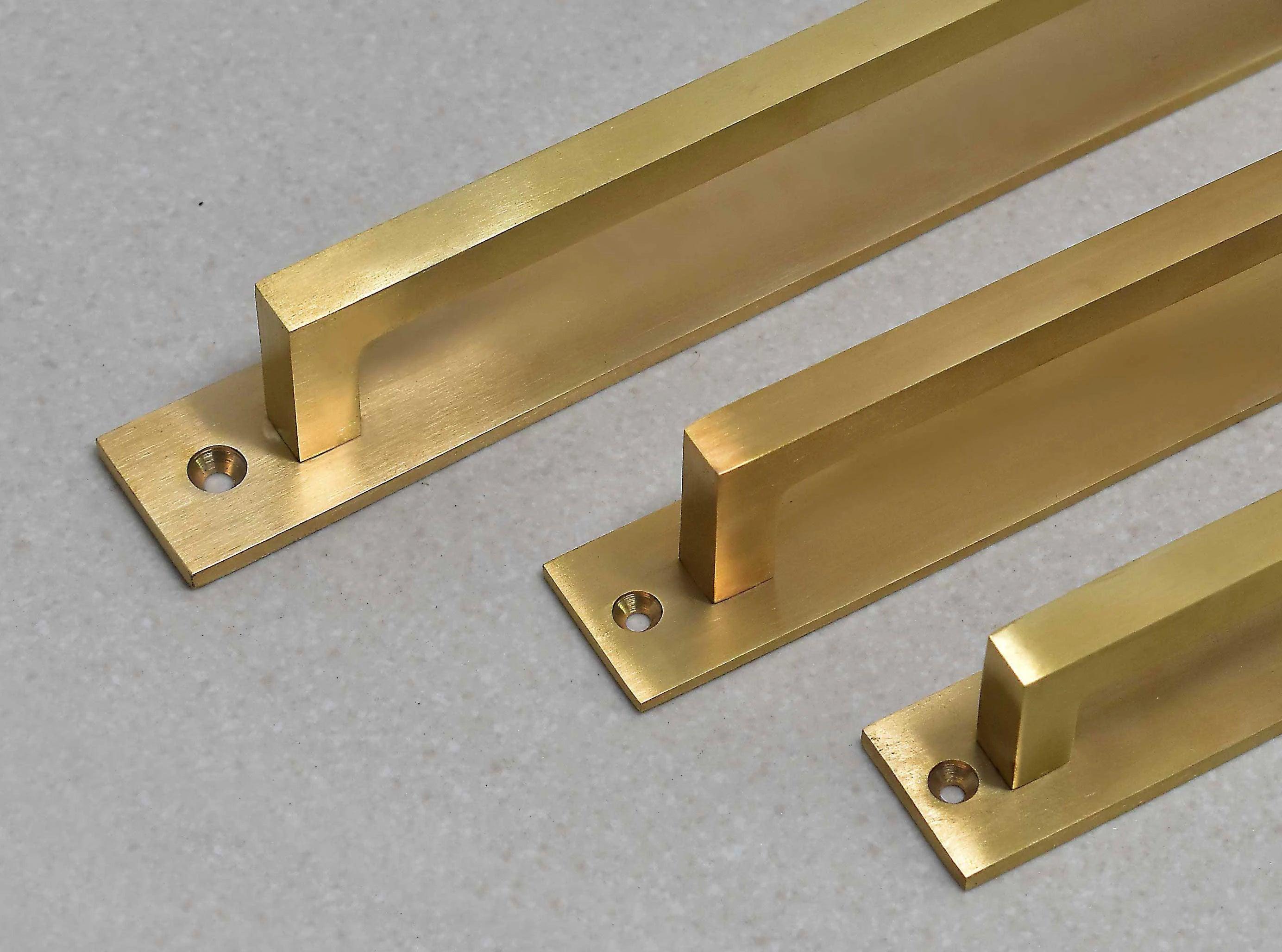 Unlacquered Brass Brushed Rectangle Drawer Pulls with Backplate - Stylentdecor