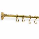 Brass pot rail rod with hooks on a white background